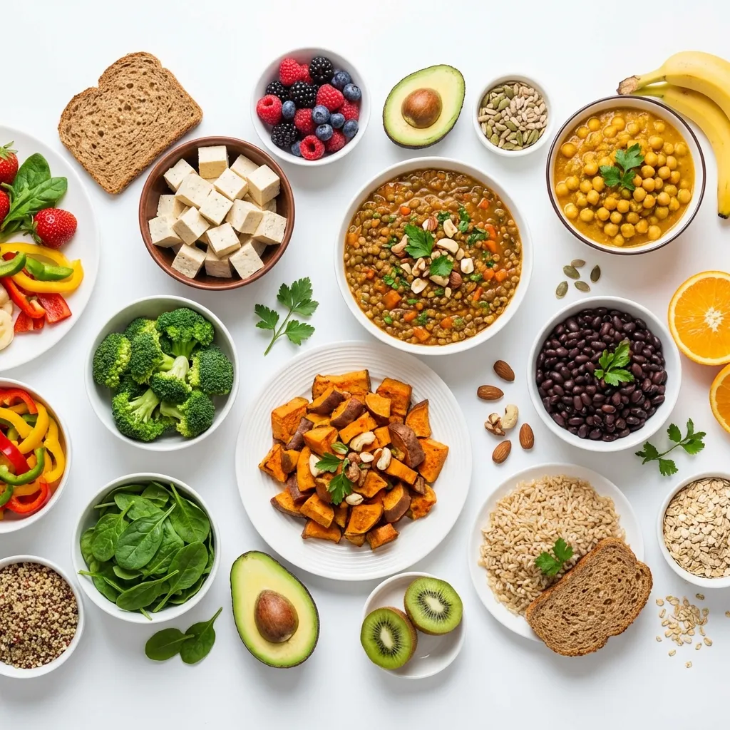 Kolorowe dania diety wegańskiej, warzywa i owoce
